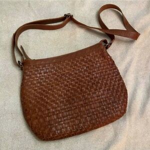 Anthropologie Vilenca Holland Crossbody Bag Woven Brown Leather